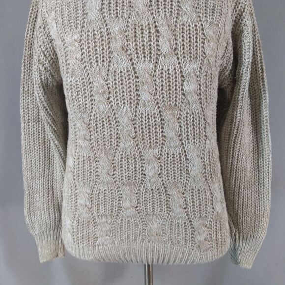 J Riggings Sweater Men's medium champagne beige cable thick pullover jumper prep - Picture 3 of 12